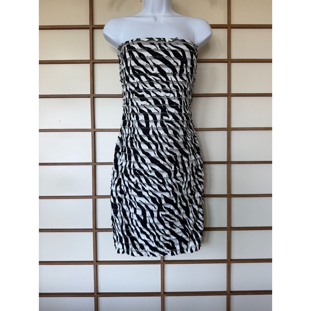 Love Tease Zebra Print Strapless Ruched Y2K Party Dress Size L